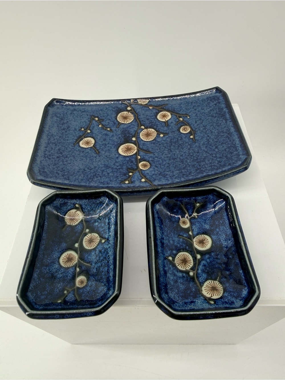 Cost Plus World Market Blue Floral Ceramic Dish Set